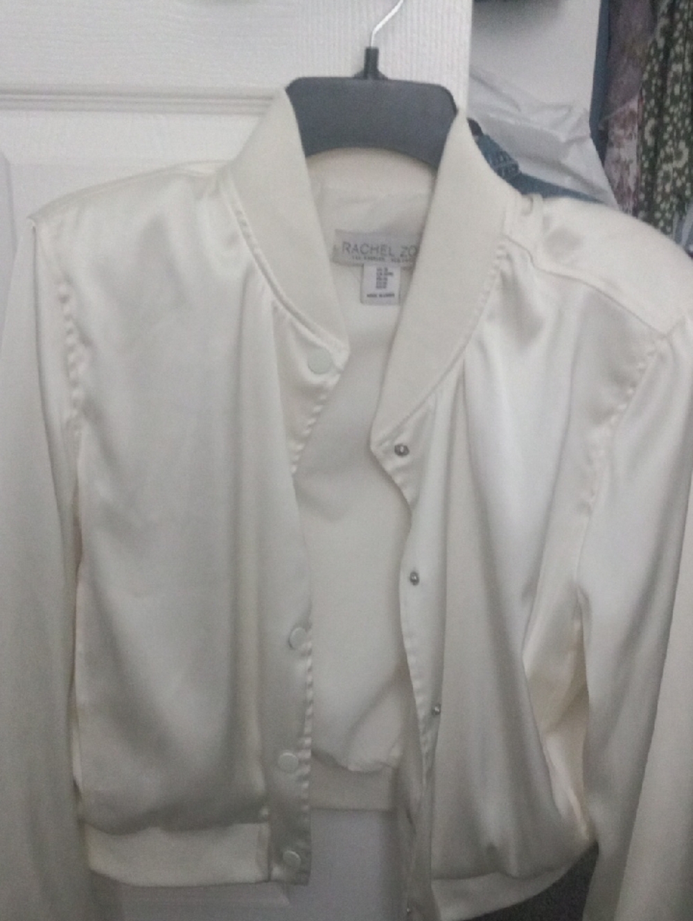 Rachel Roy Cream Satin Bomber Jacket